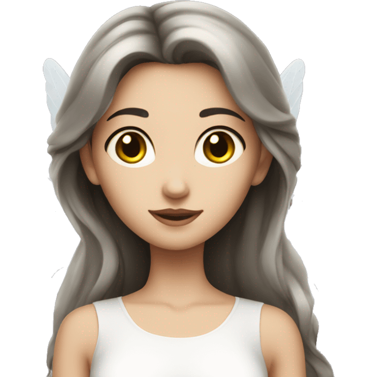 white fairy brunette with dark eyes and wings emoji