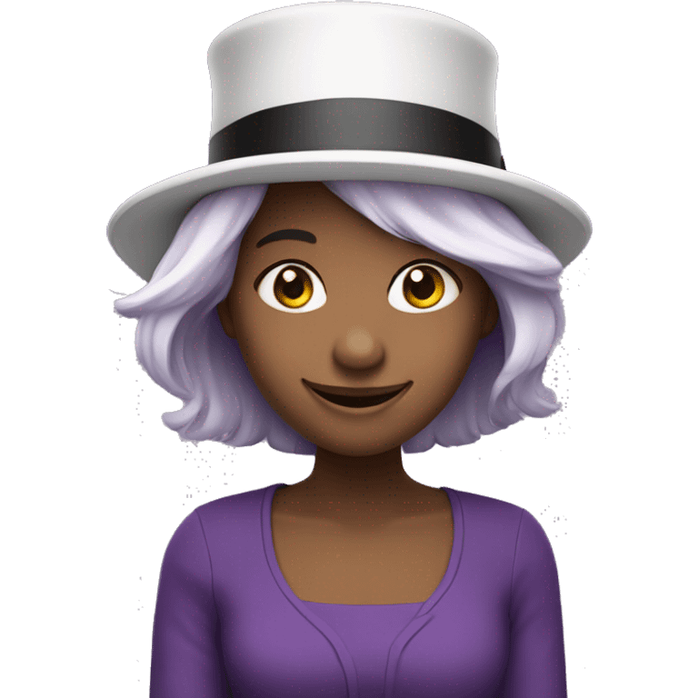 smiling girl-skin white-hair brown-in purple top hat emoji