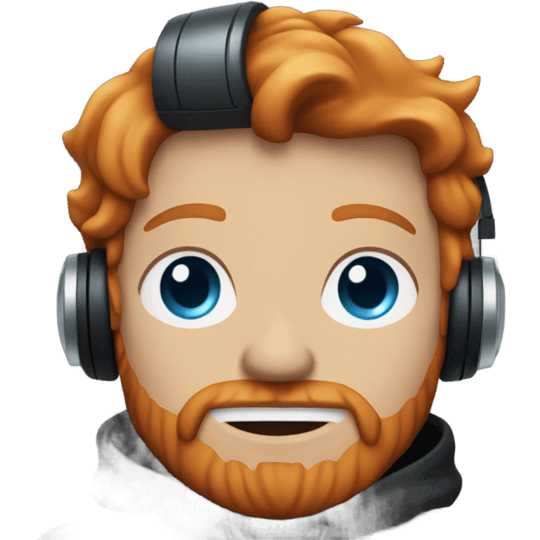 Ginger man with a blue eye and a black and red eye and ginger beard in black hoodie and with headphones on emoji