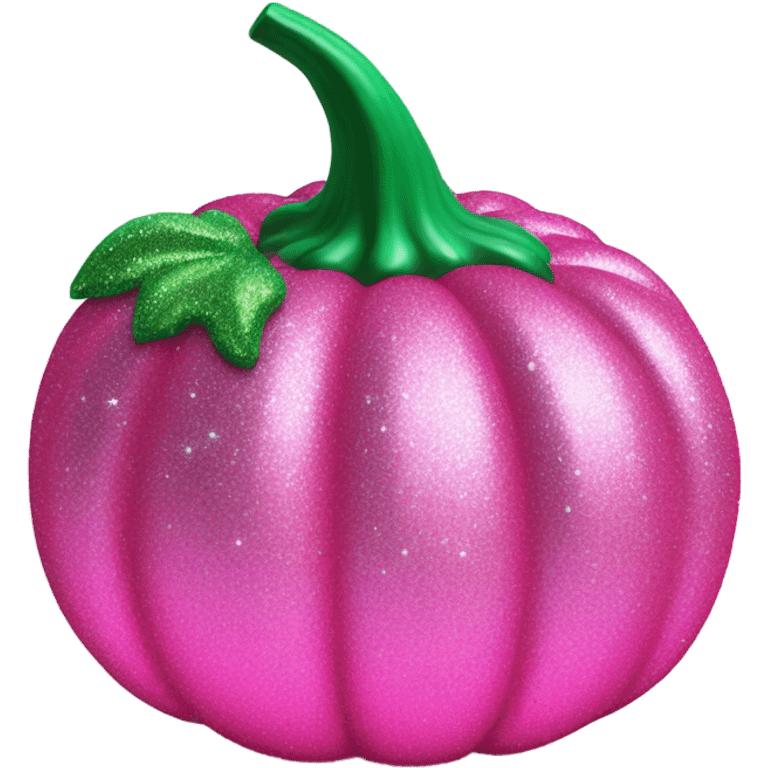 Hot pink to light pink pumpkin with glitter and green stem emoji