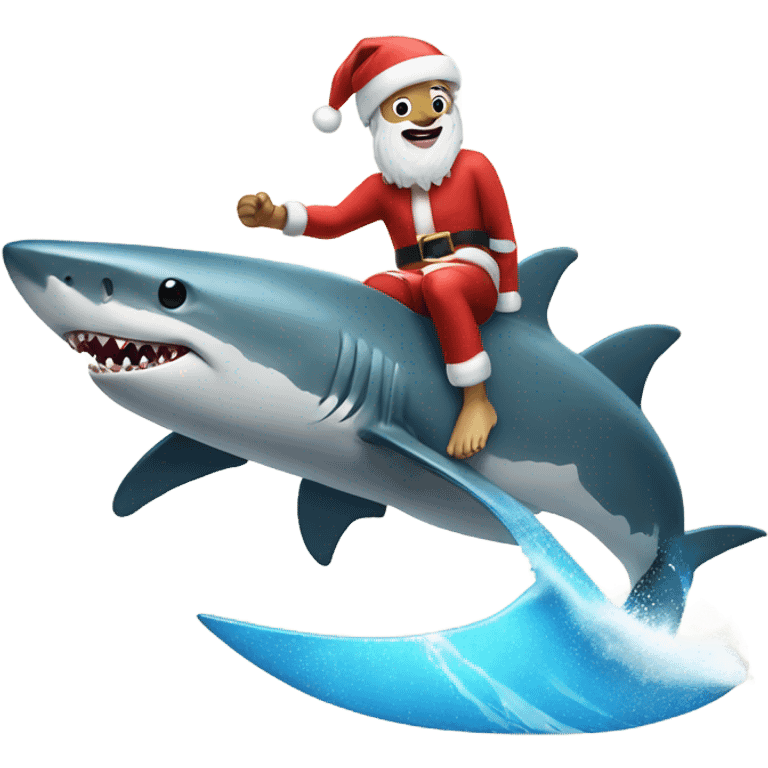 Santa surfing a shark emoji