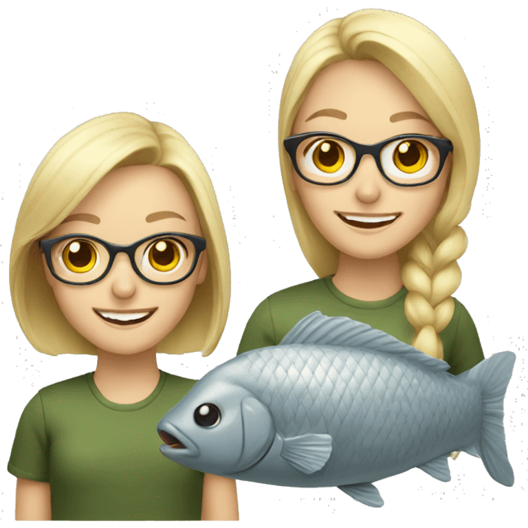 smiling blonde Girl in glasses with a carp emoji