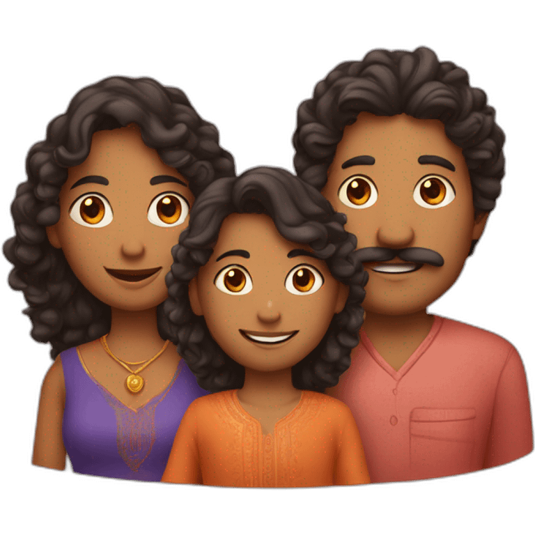 indian family with one dad and one son straight hair and one mom and one daughter curly hair emoji