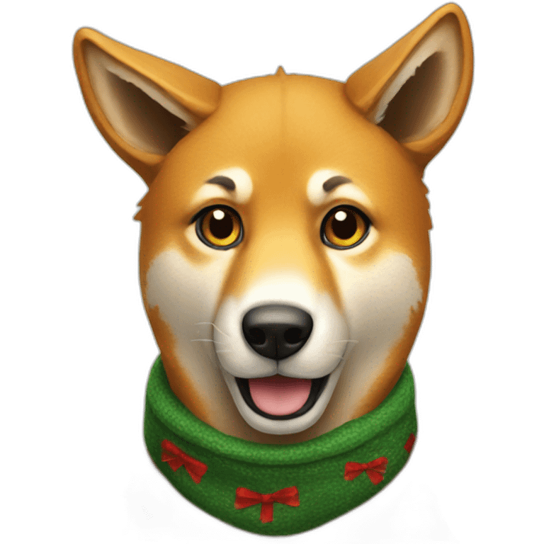 A dingo dressed wearing a Christmas scarf emoji