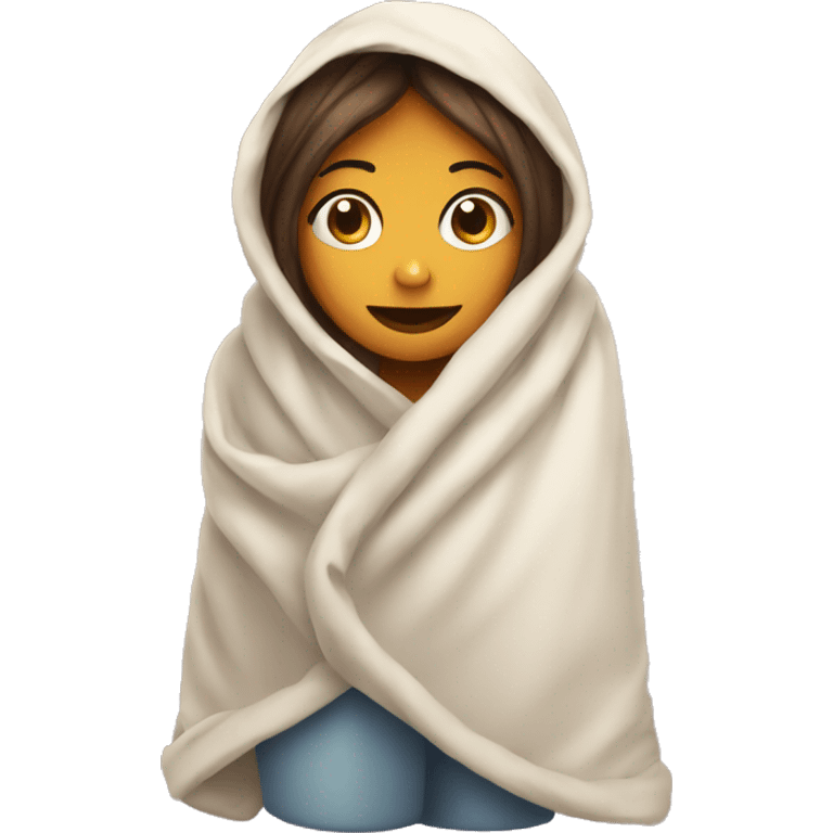 Girl wrapped in blanket with mug emoji