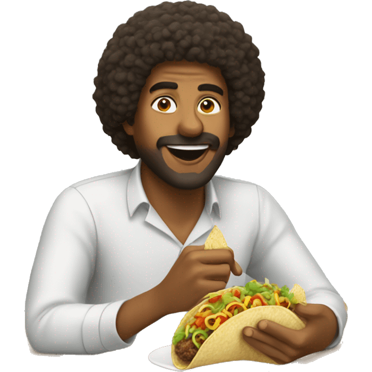 Guy with afro eating tacos with salsa emoji