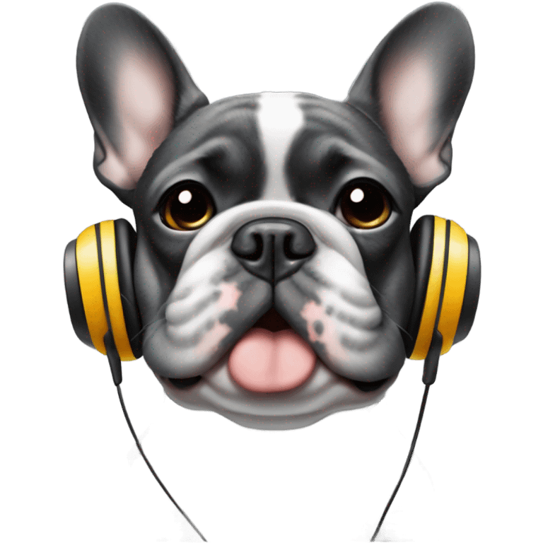 Grey hairs under chin Black less white Brindle French bulldog wearing headphones emoji