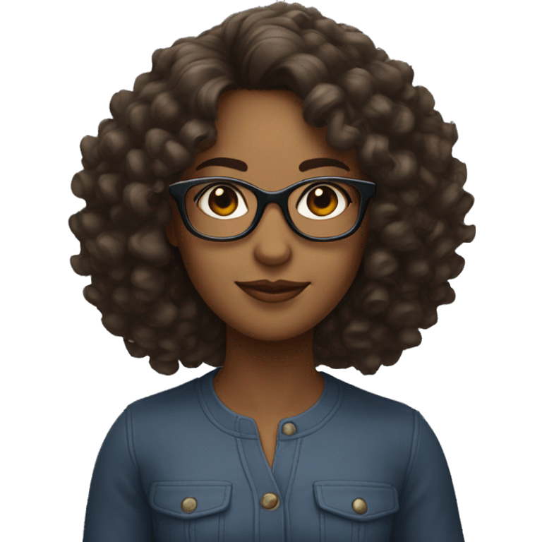 Lady with medium length curly hair and glasses, brown skin  emoji