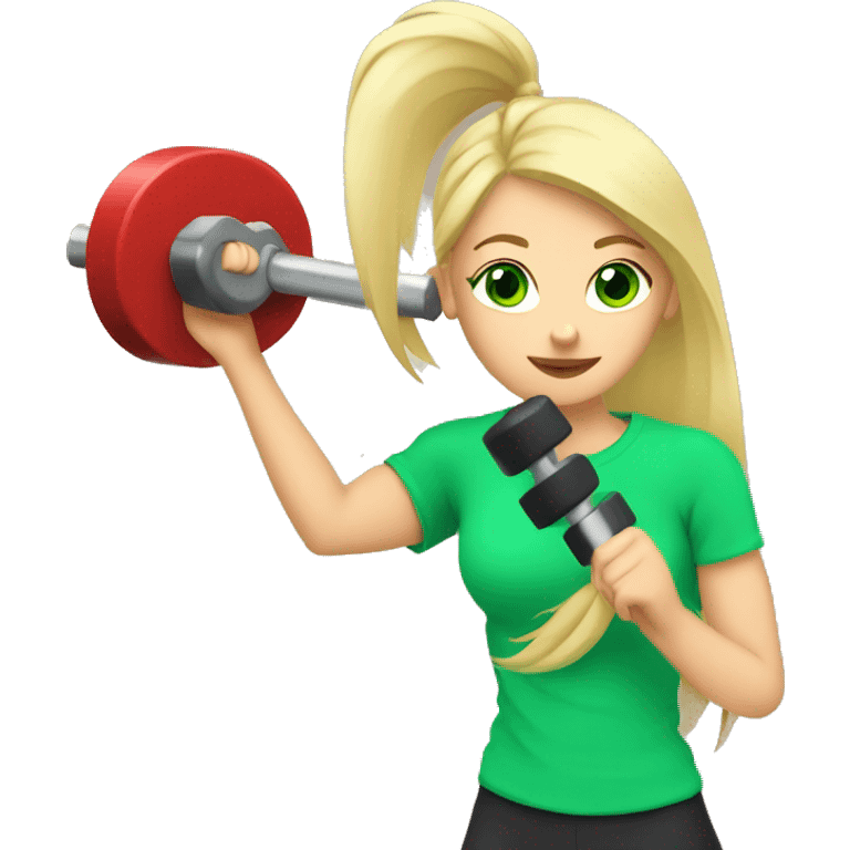 girl working out green eye blonde girl lifting weights emoji