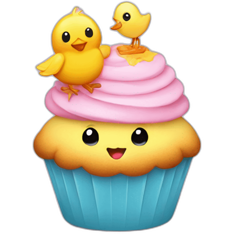 Happy cupcake with Easter chick emoji