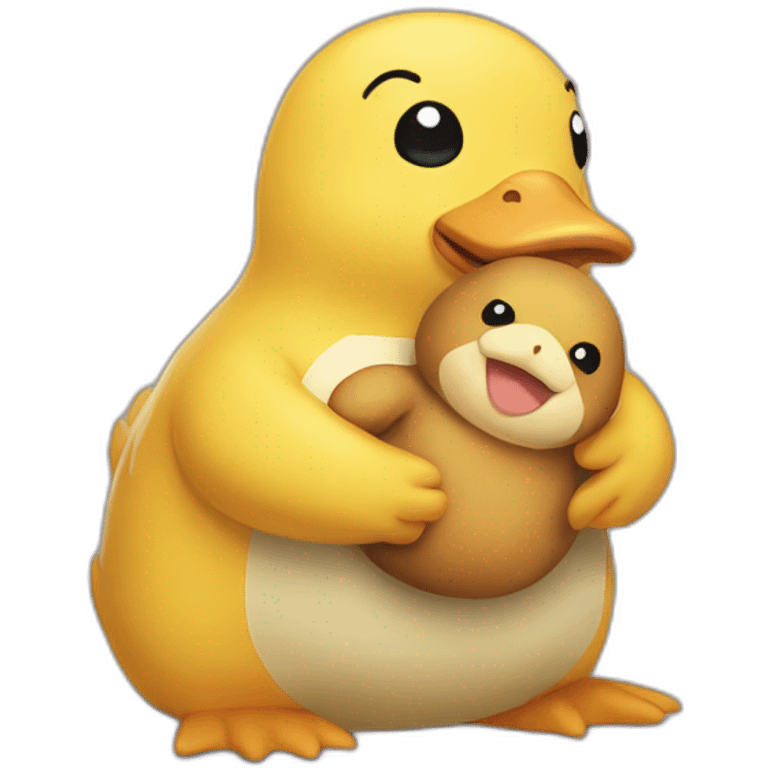 Psyduck holding a teddy emoji