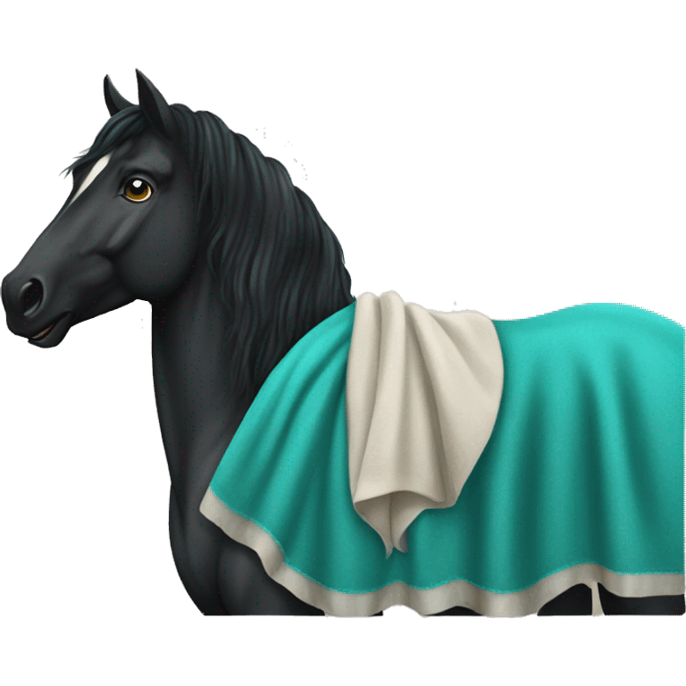 Friesian Horse with teal blanket emoji