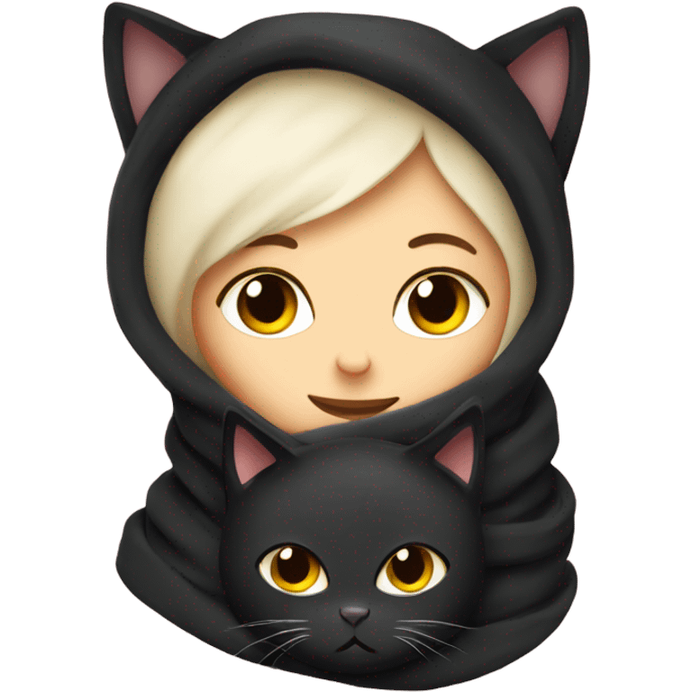 Black cat with White girl cosy under a blanket emoji