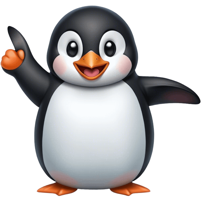 a penguin laughing hard, pointing with his floss emoji