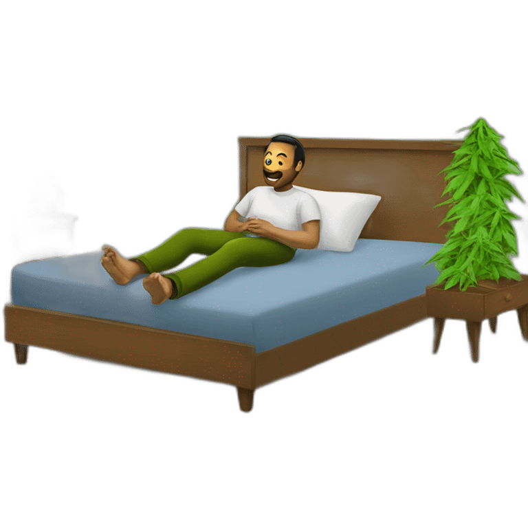 a men who somke weed on a bed emoji