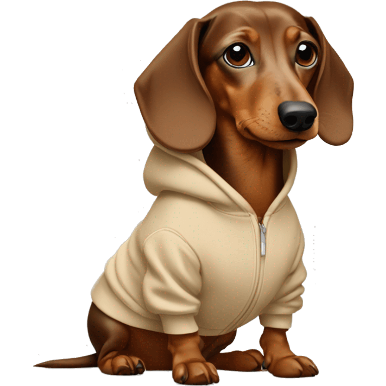 Dachshund wearing a beige Nike hoodie  emoji