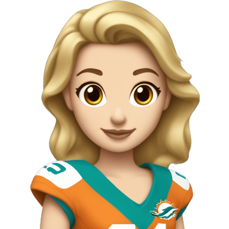 Caucasian Disney princess Belle wearing Miami Dolphins jersey with the number one on it emoji