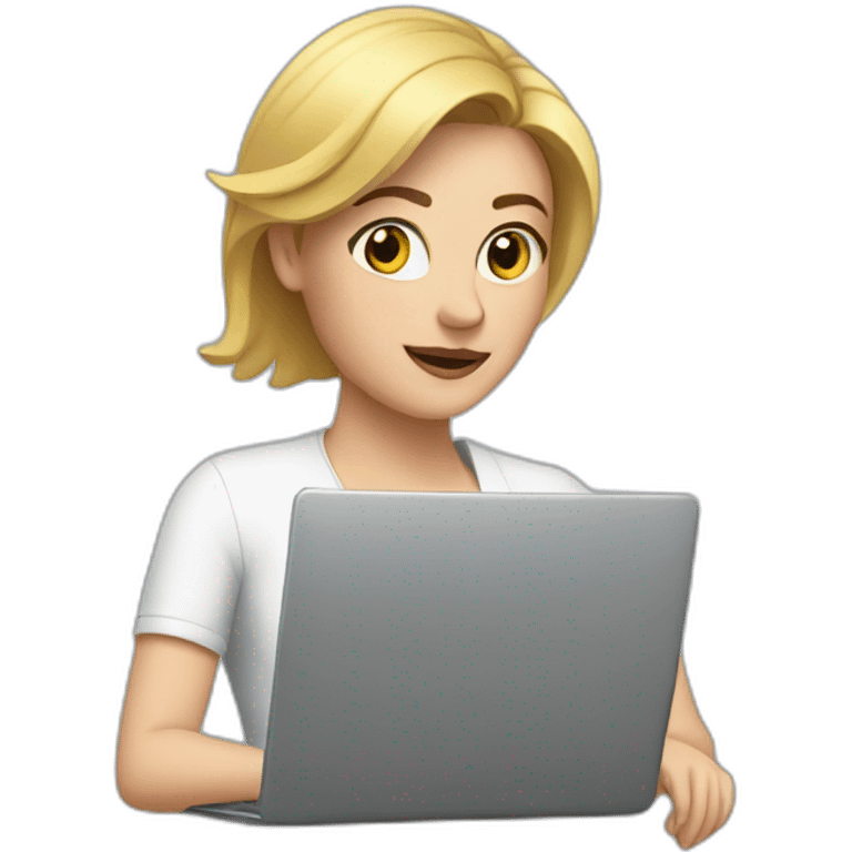 White woman on arms looking at a laptop emoji