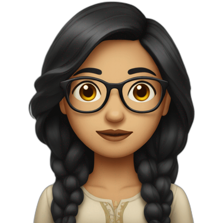 indian girl with black hair, specs and boring face emoji