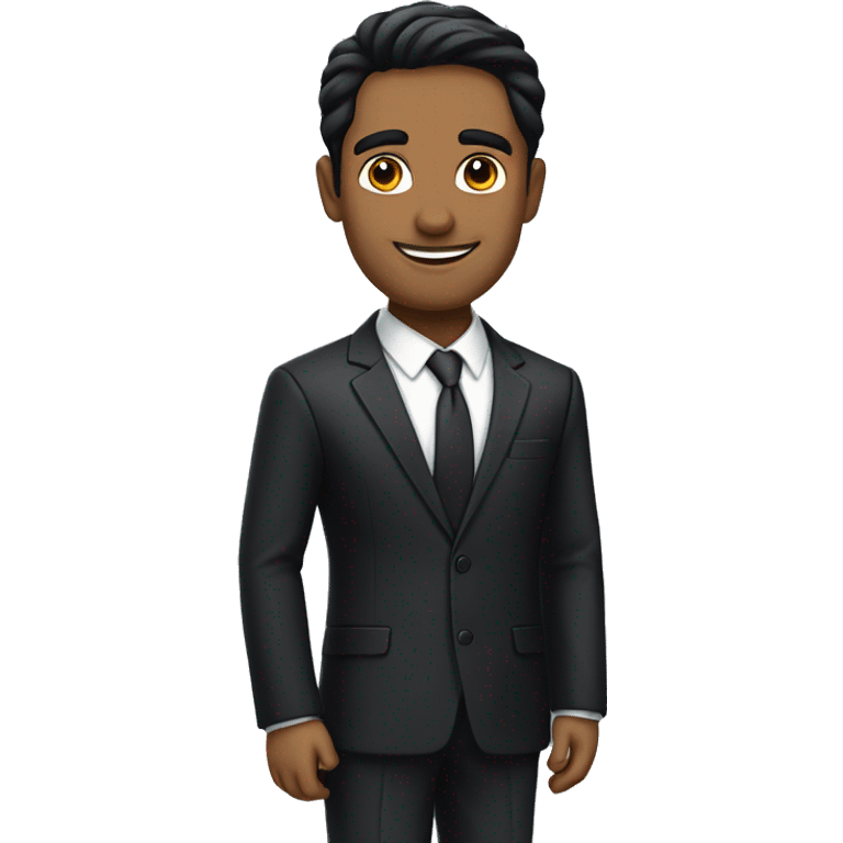 create a gentleman who looks sharp like a CEO with a black suit, sharp facial features, black hair, black eyes, indian face, good skin tone emoji