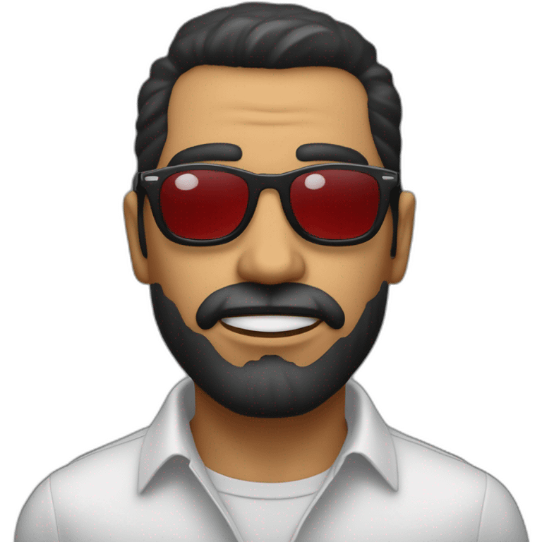 hombre negro labios y naris gruesos, calvo con gafas sentado en la pc emoji