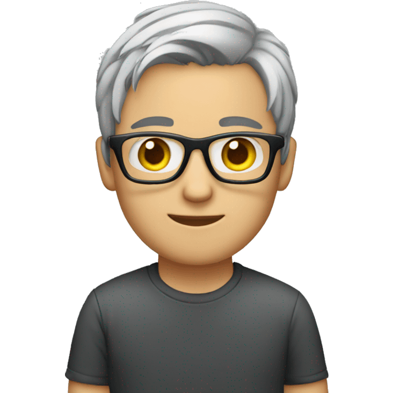 young men with dark glasses with gray hair playing on computer emoji