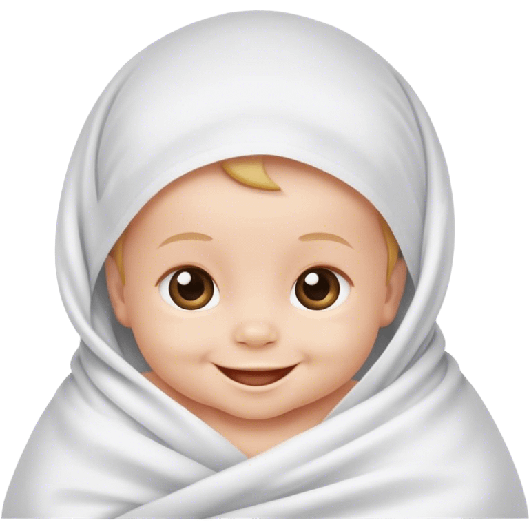 newborn baby smiling in white sheet emoji