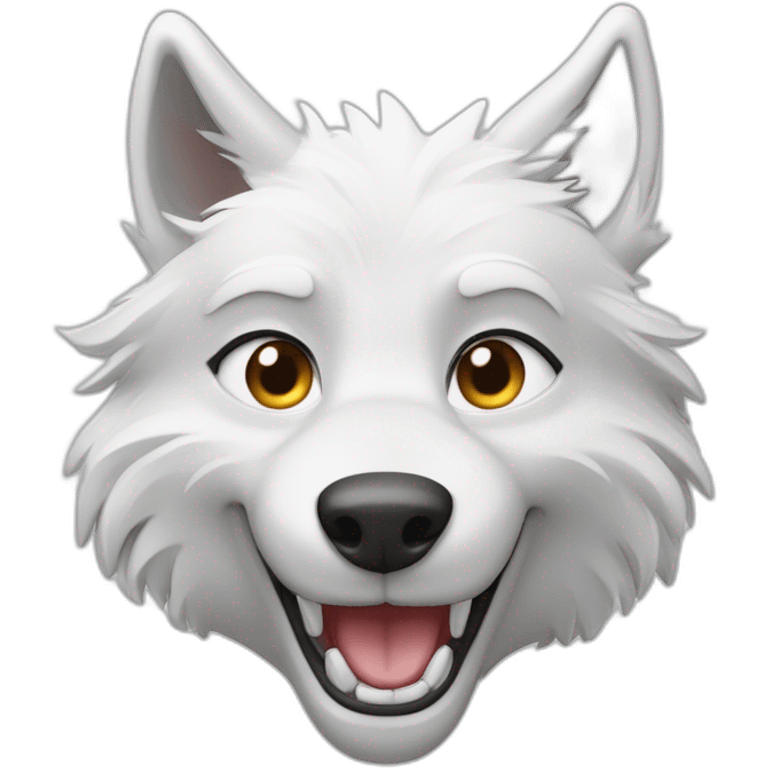 Loup blanc qui fait un beau sourire montrant ses belles dents emoji