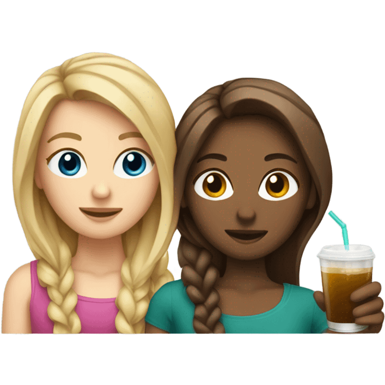 2 White Girls one with brown hair one with blond hair drinking together emoji