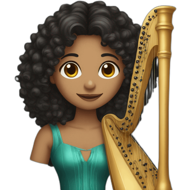 Dark curly hair harpist emoji