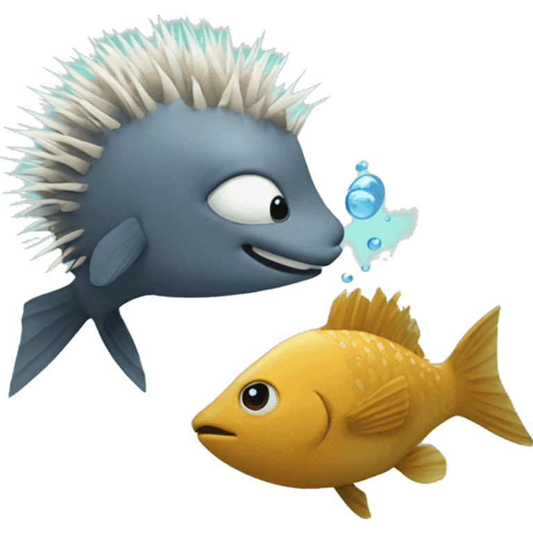 Fish and porcupine kiss emoji