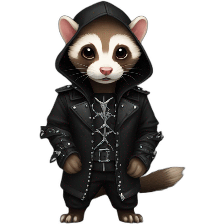 Red ferret wearing black gothic heavy metal clothing emoji