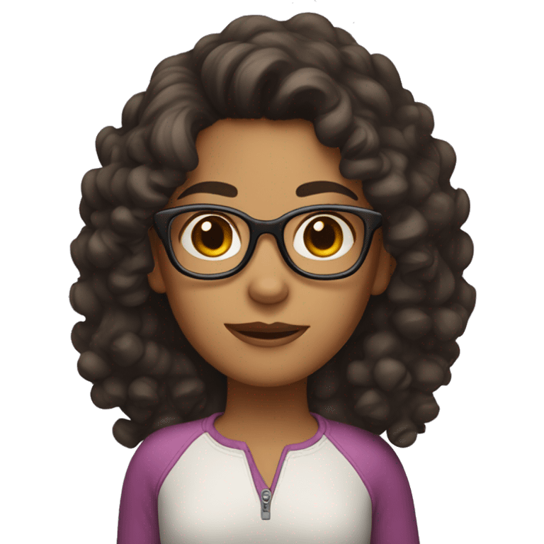 Girl with dark brown curly hair tan skin and glasses  emoji