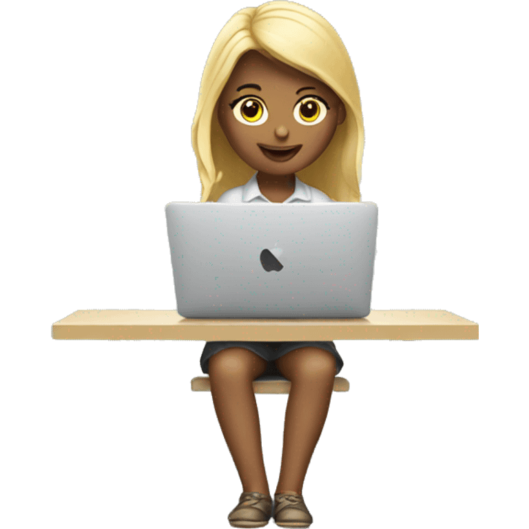 Blond girl working on macbook laptop emoji