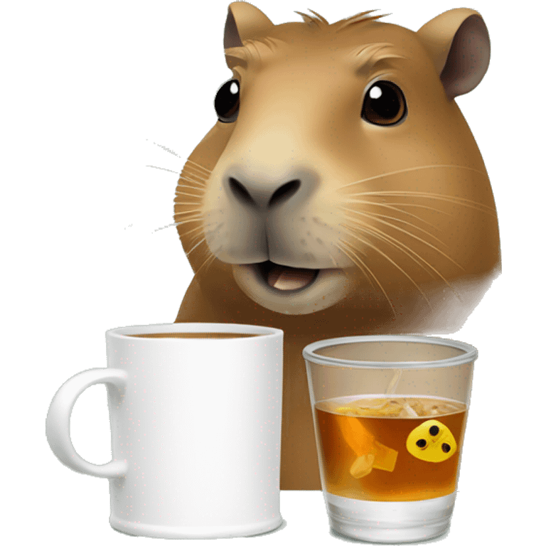 capybara in a cylinder with a manocle drinks tea emoji