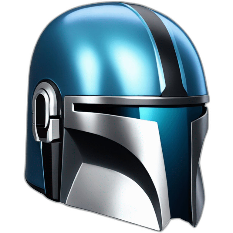 shiny blue and silver mandalorian helmet with black emoji