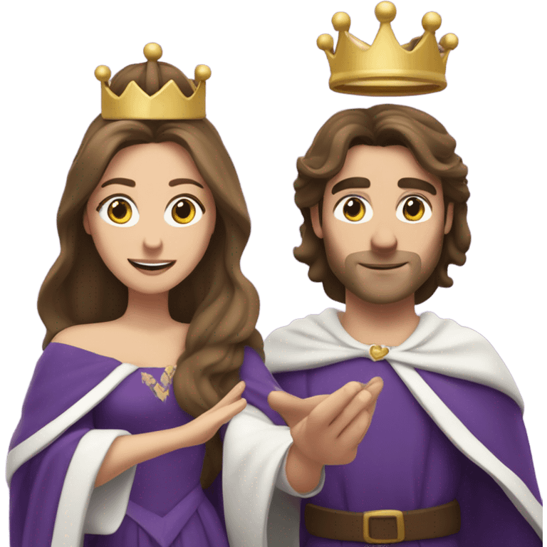 Caucasian long  brunette woman wearing formal royal purple robes and a crown who has thrown hearts to the man she adores  emoji