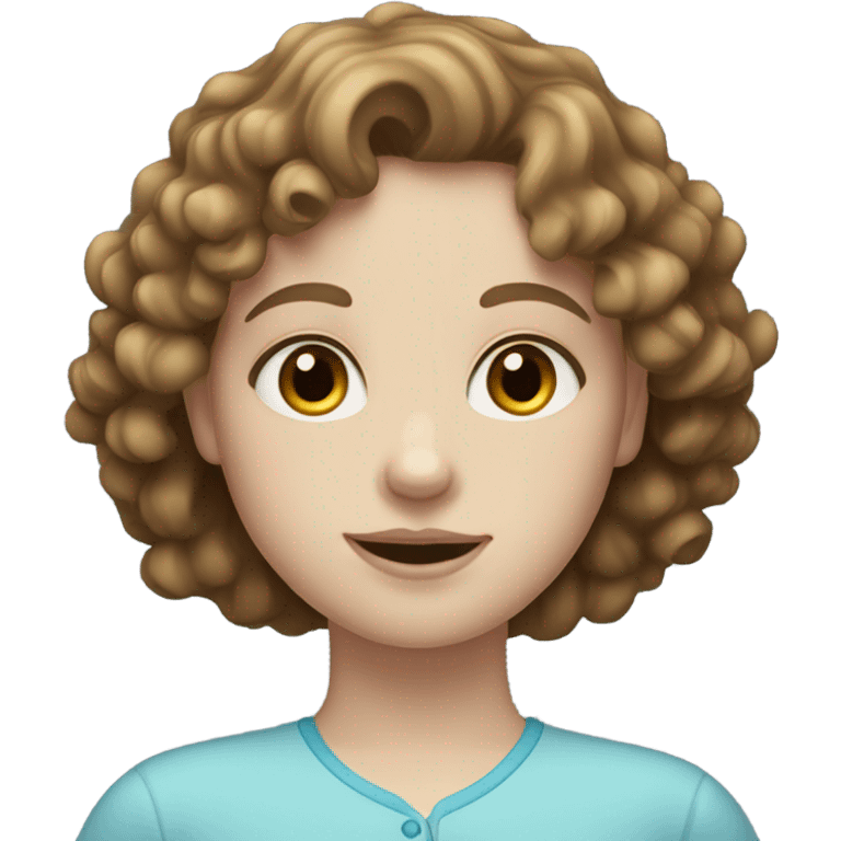 girl with pale skin, medium curly brown hair and blue eyes emoji