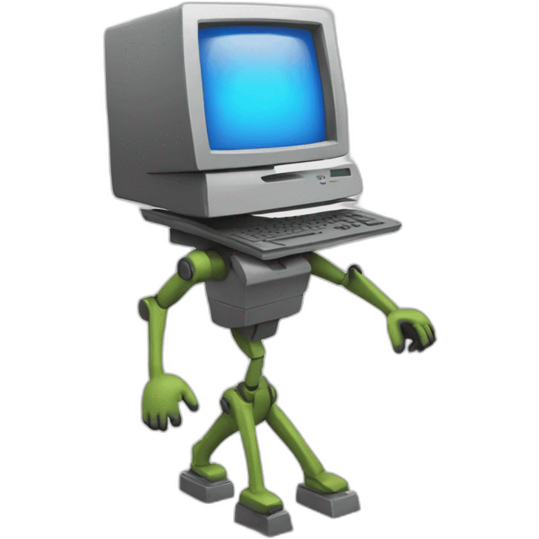 Anthropomorphic computer with arms and legs doing something random emoji