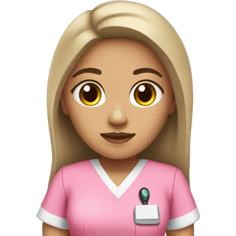 Light skinned Mexican female nurse with long dark brown hair and pink scrub top  emoji