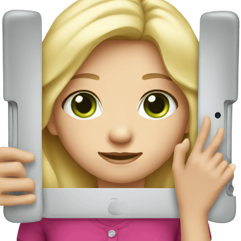 Apple ipad in girls (blond green eyes) hands  emoji