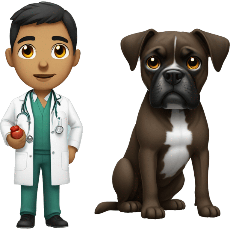 Young Mexican doctor with big black boxer dog  emoji