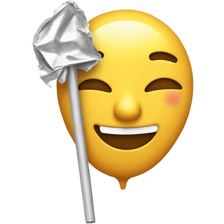 smiling emoji with eyes closed holding tin foil and a straw emoji