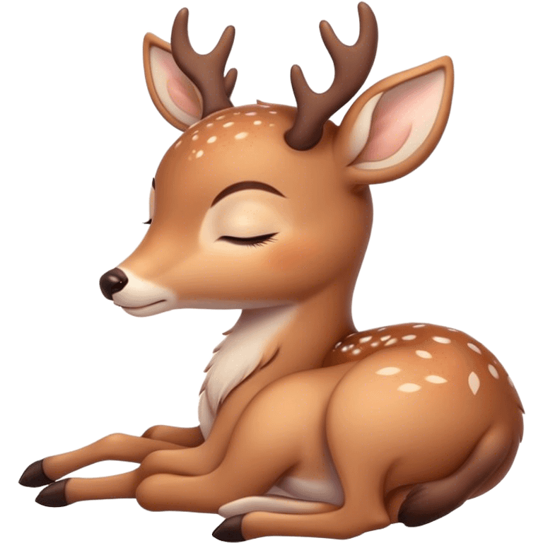 Meme-Worthy Cute Sleeping Deer Portrait Emoji, Head resting peacefully with a contented smile, showcasing a delicate, slender build and a luxuriously soft coat, eyes shut in a serene, restful nap, Simplified yet hilariously adorable features, highly detailed, glowing with a soft, drowsy light, high shine, relaxed and utterly lovable, stylized with an air of playful laziness, bright and heartwarming, soft glowing outline, capturing the essence of a comically sleepy deer, so meme-worthy it feels like it could instantly become the next viral sensation of adorable woodland slumber! emoji