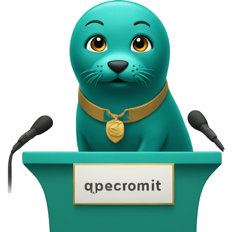 teal seal speaking behind a podium emoji