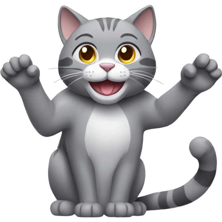 smiling gray cat waving his hand emoji