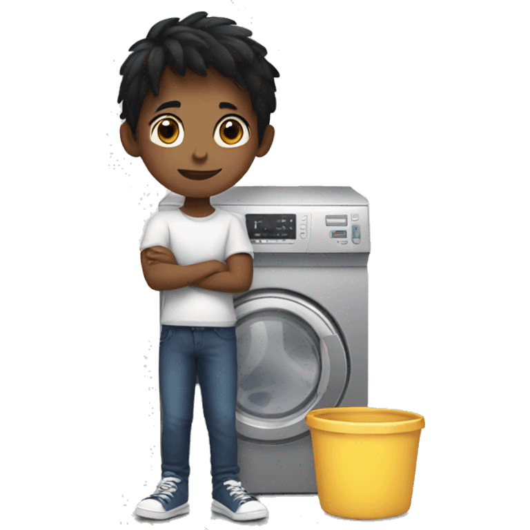 Kid with black hair doing doing the laundry  emoji