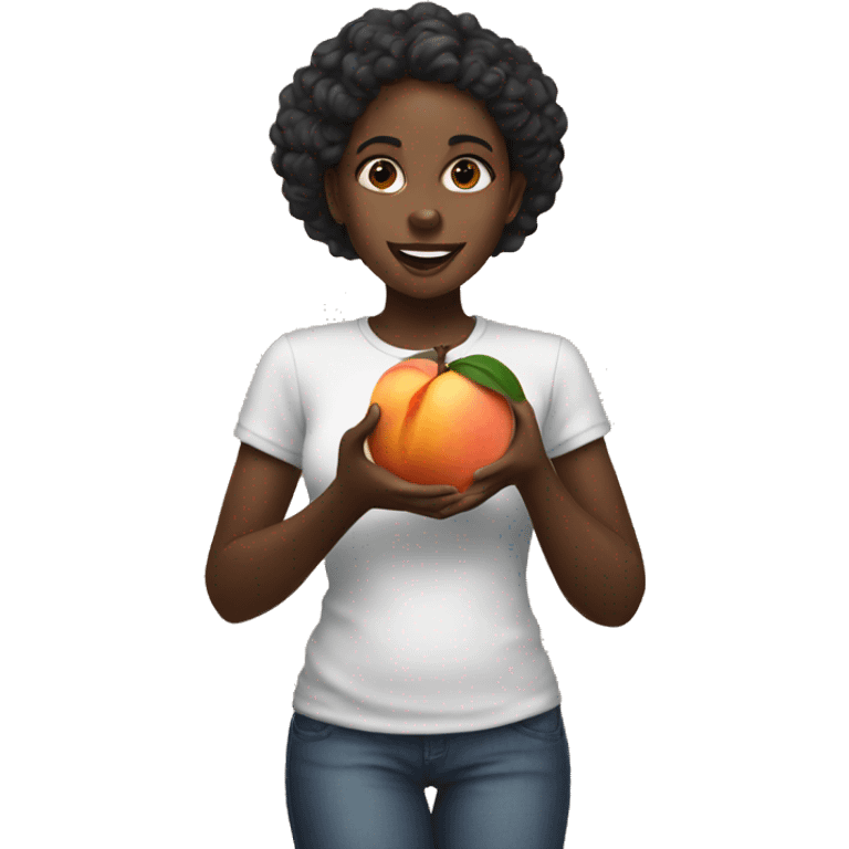 Black girl eating a peach emoji