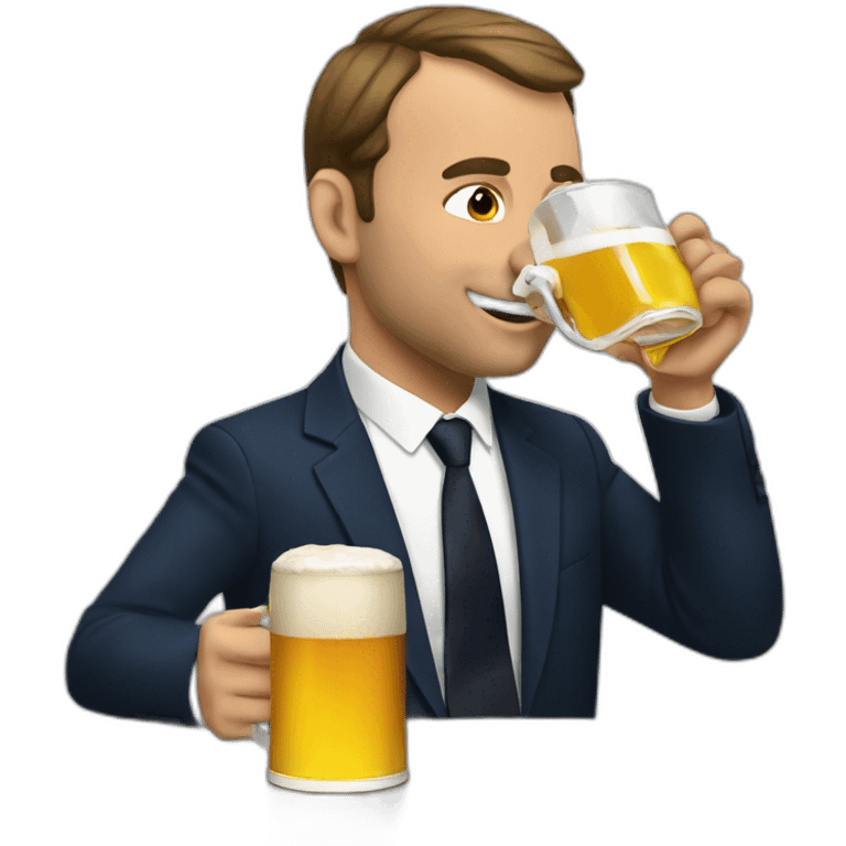 macron drinking a beer emoji