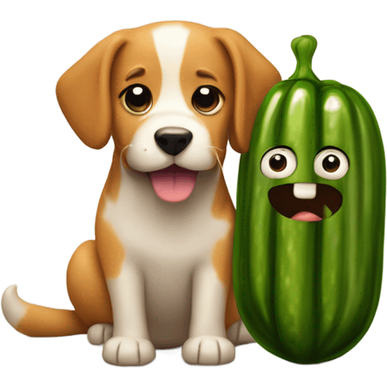 A dog and a cat eating pickles  emoji